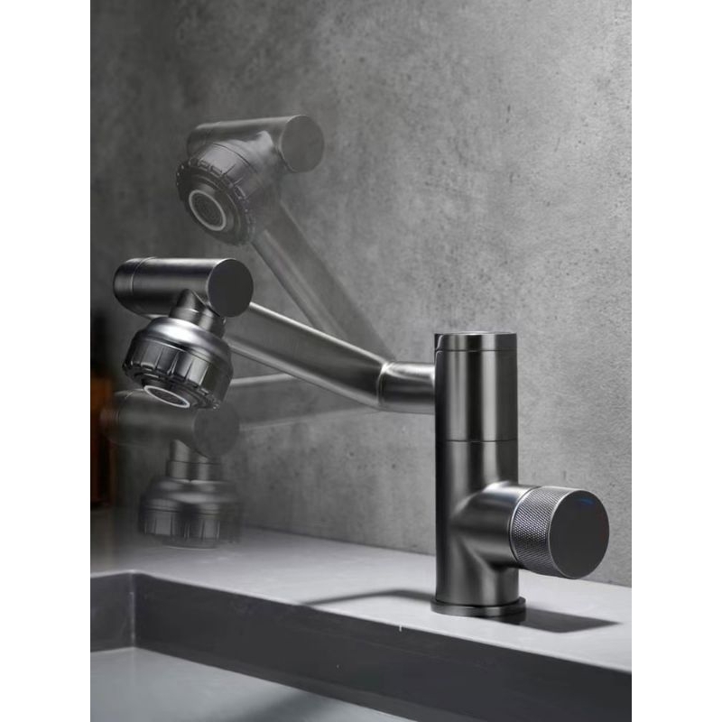 Vòi lavabo nóng lạnh xoay 720 độ, Đồng thau mạ chân không màu ghi