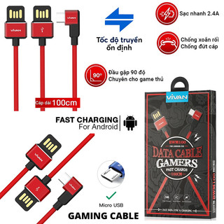 Cáp sạc nhanh Gaming 2.4A, Micro usb, Vivan Bwm100, cổng chữ L, dài 1 mét Độ bền cao , game chuyên dụng