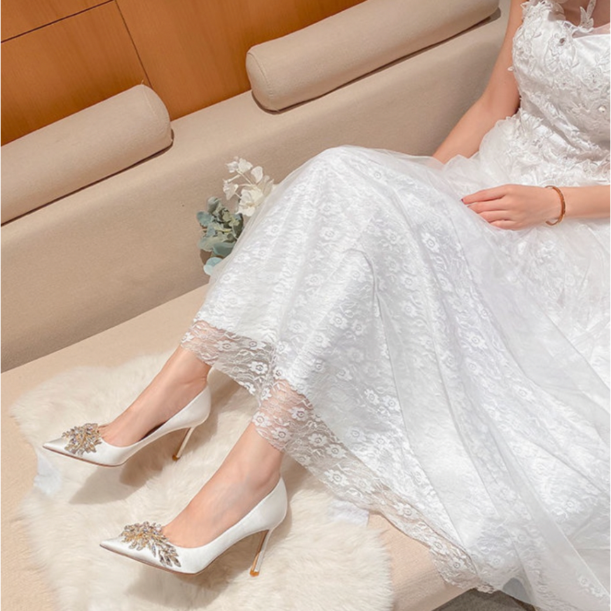 Giày Cao Gót Nữ Mũi Bít Gót Nhọn 7P Đính Đá - IDEY24