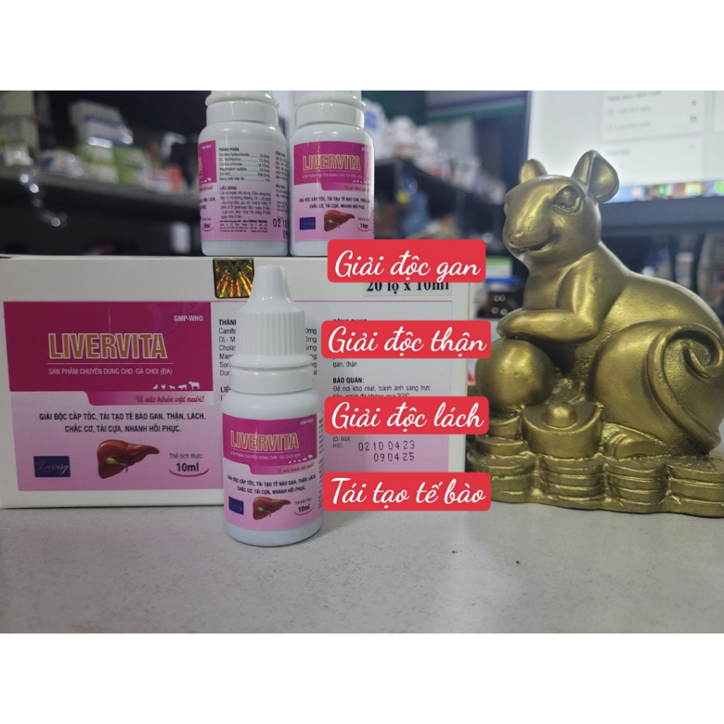Livervita 10ml:  giải đ.ộc gan thận cấp, tái tạo tế bào gan cho thú cưng, gà đá, gà chọi, pet...