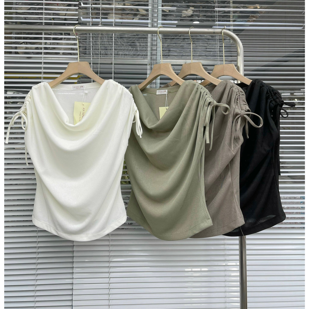 Áo cổ đổ nhún vai 29feb.closet tay hến chất thun tăm thoáng mát mùa hè - A270