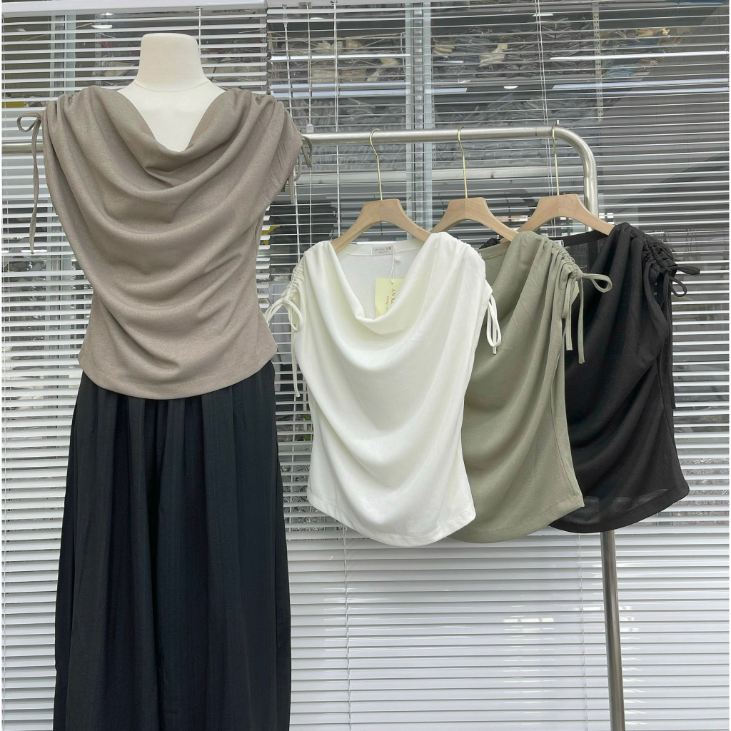 Áo cổ đổ nhún vai 29feb.closet tay hến chất thun tăm thoáng mát mùa hè - A270