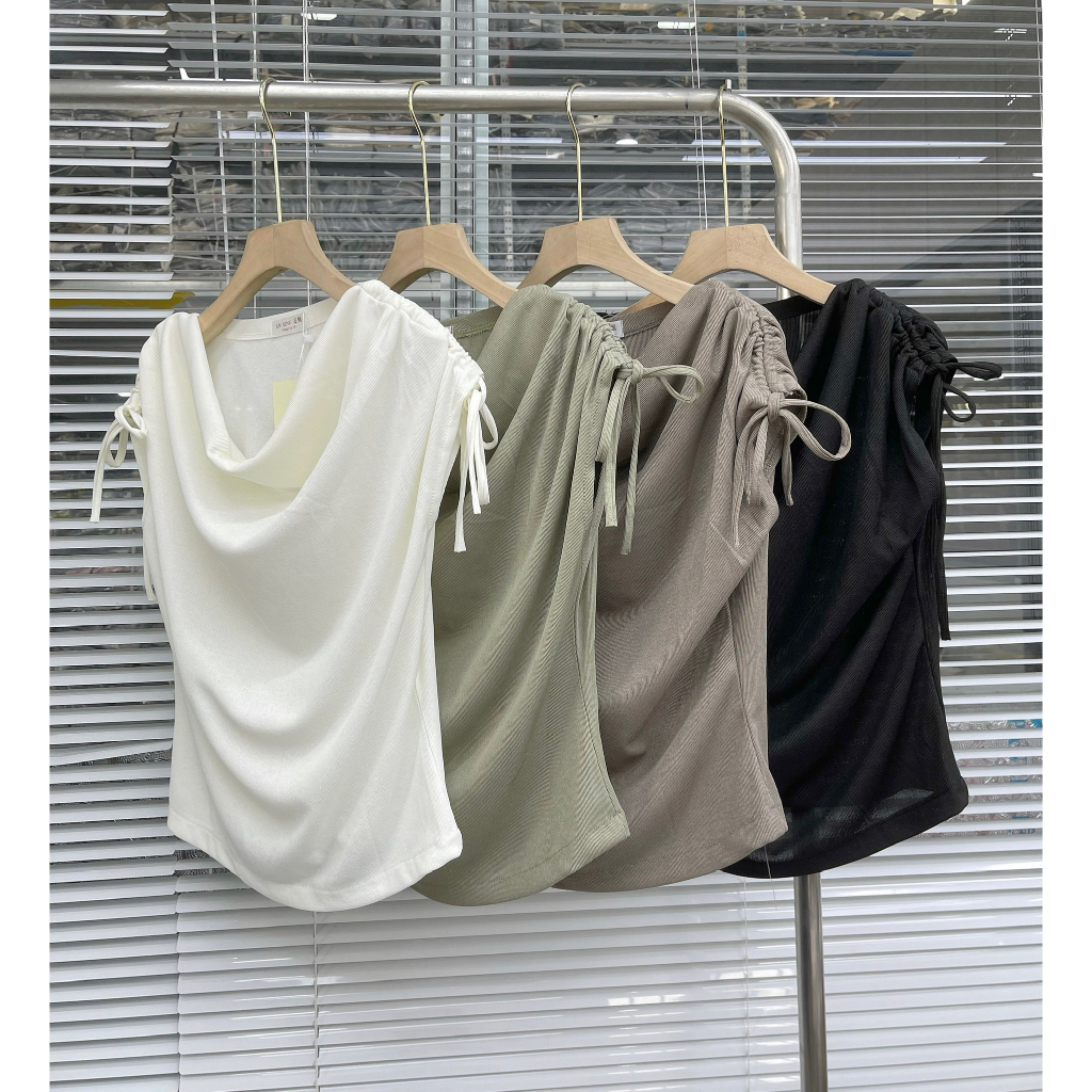 Áo cổ đổ nhún vai 29feb.closet tay hến chất thun tăm thoáng mát mùa hè - A270