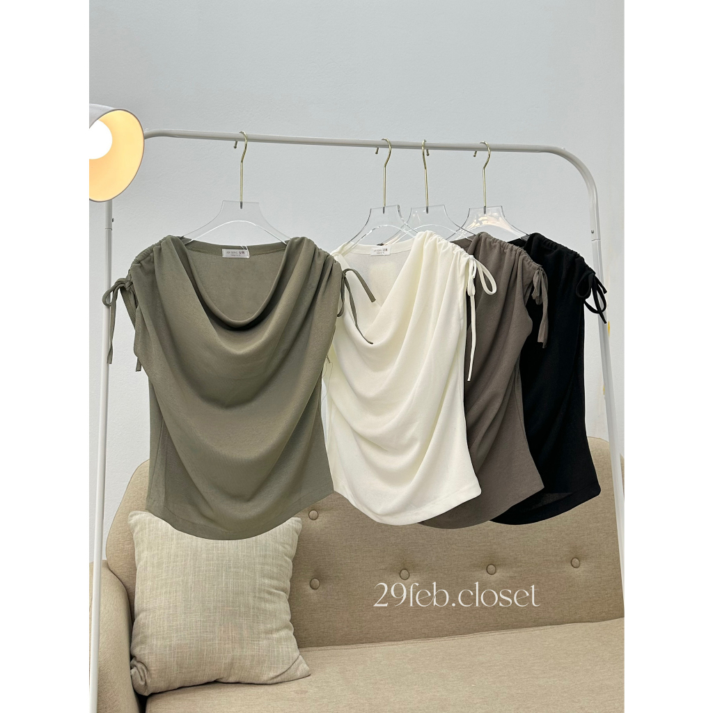 Áo cổ đổ nhún vai 29feb.closet tay hến chất thun tăm thoáng mát mùa hè - A270