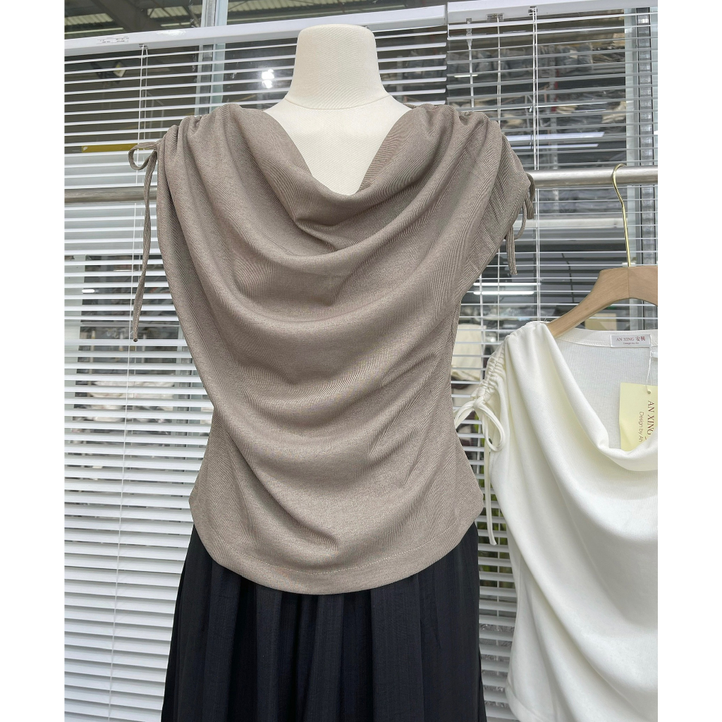 Áo cổ đổ nhún vai 29feb.closet tay hến chất thun tăm thoáng mát mùa hè - A270