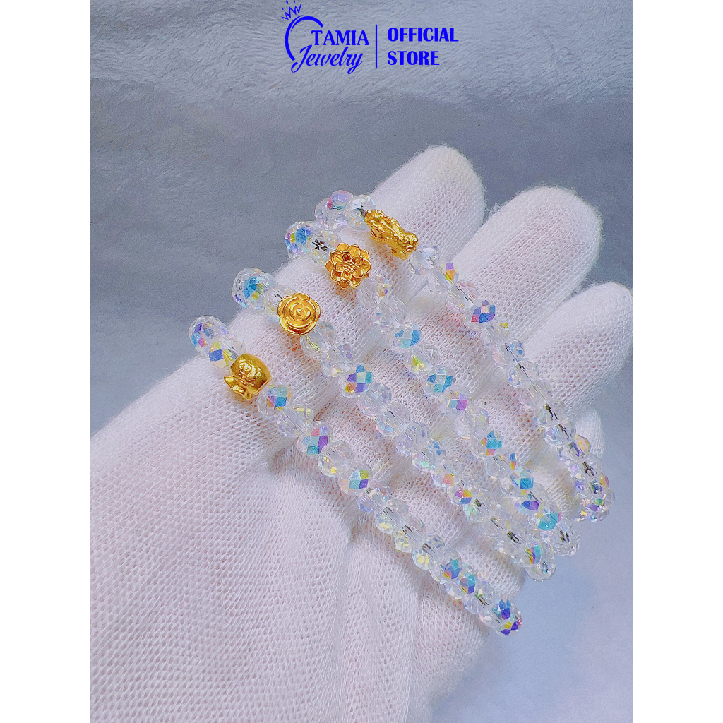 Vòng tay Ph.Lê trắng kết hợp charm 24 kk - lung linh- TamiaJewe