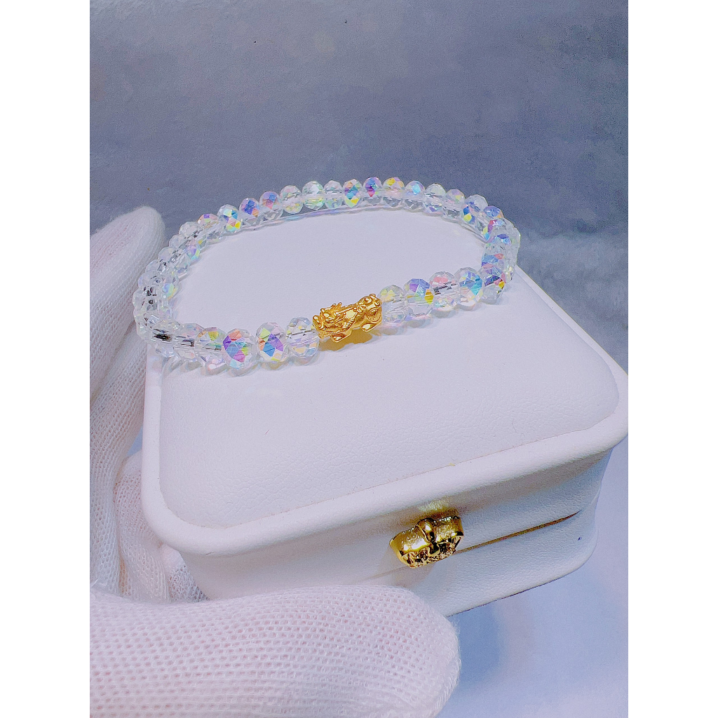 Vòng tay Ph.Lê trắng kết hợp charm 24 kk - lung linh- TamiaJewe