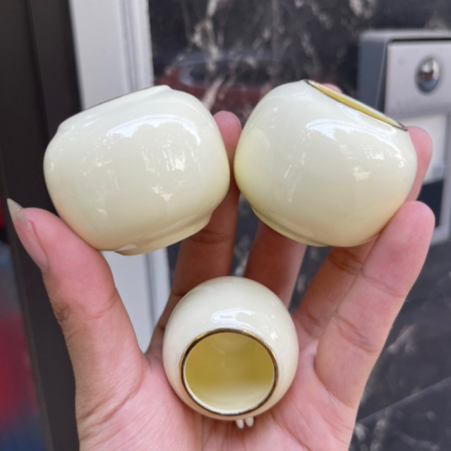 Cóng sứ chim chào mào hàng  trơn viền kim tặng gắn kèm tai