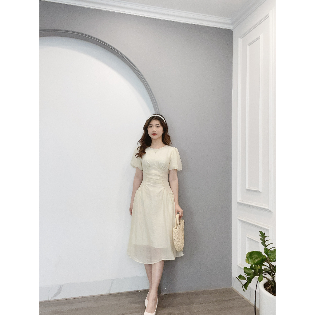 Váy Xòe Tơ Tay Bồng Xếp Li Eo Min House