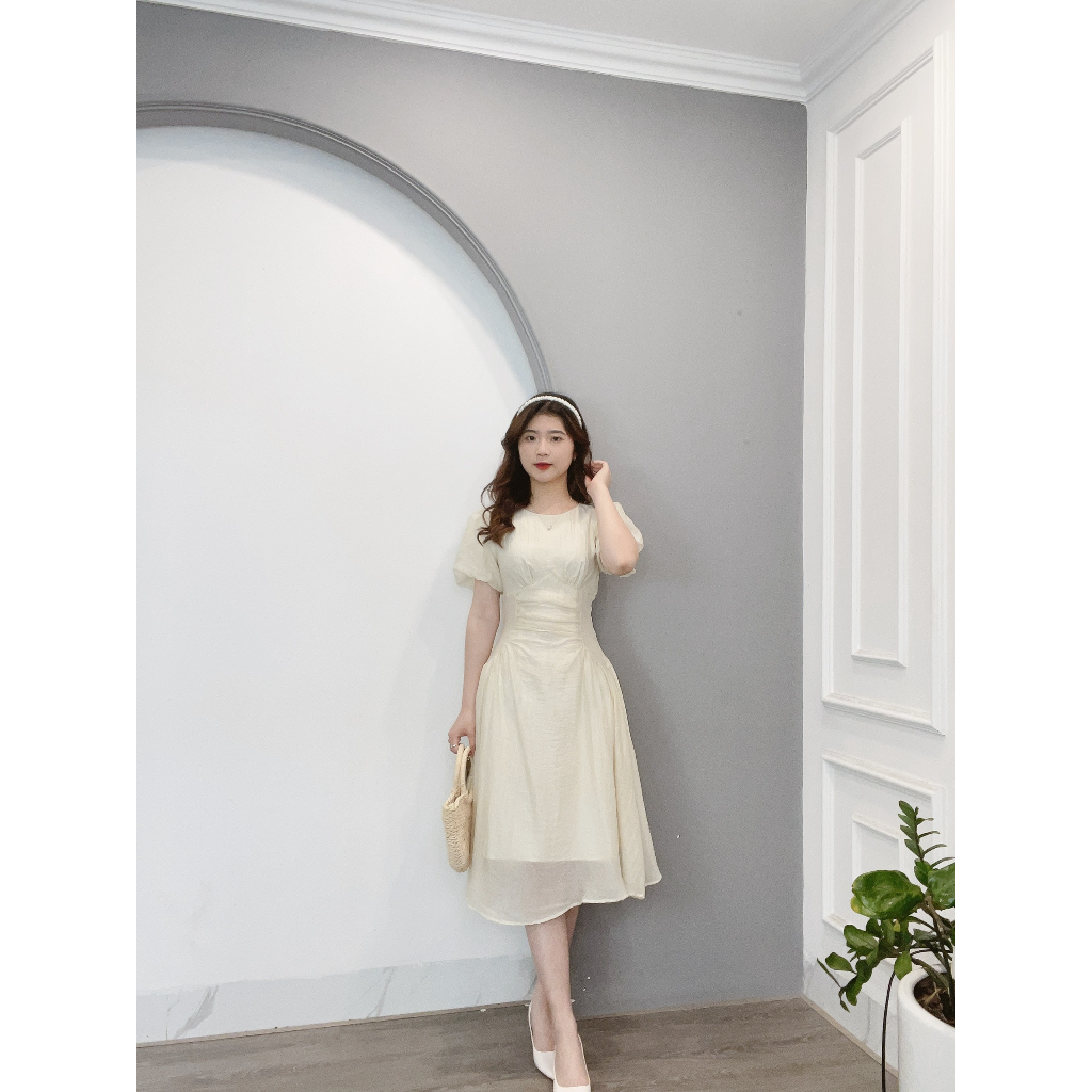 Váy Xòe Tơ Tay Bồng Xếp Li Eo Min House