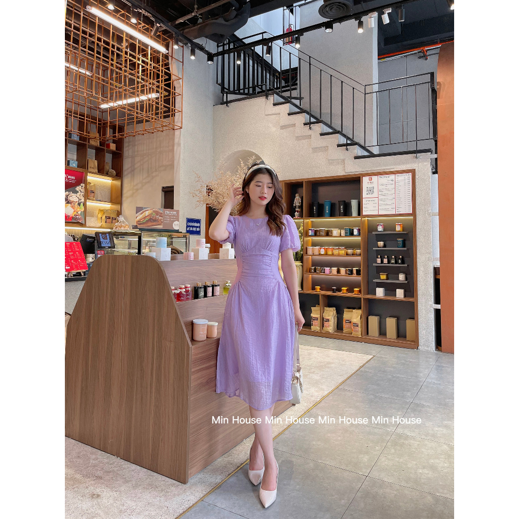 Váy Xòe Tơ Tay Bồng Xếp Li Eo Min House