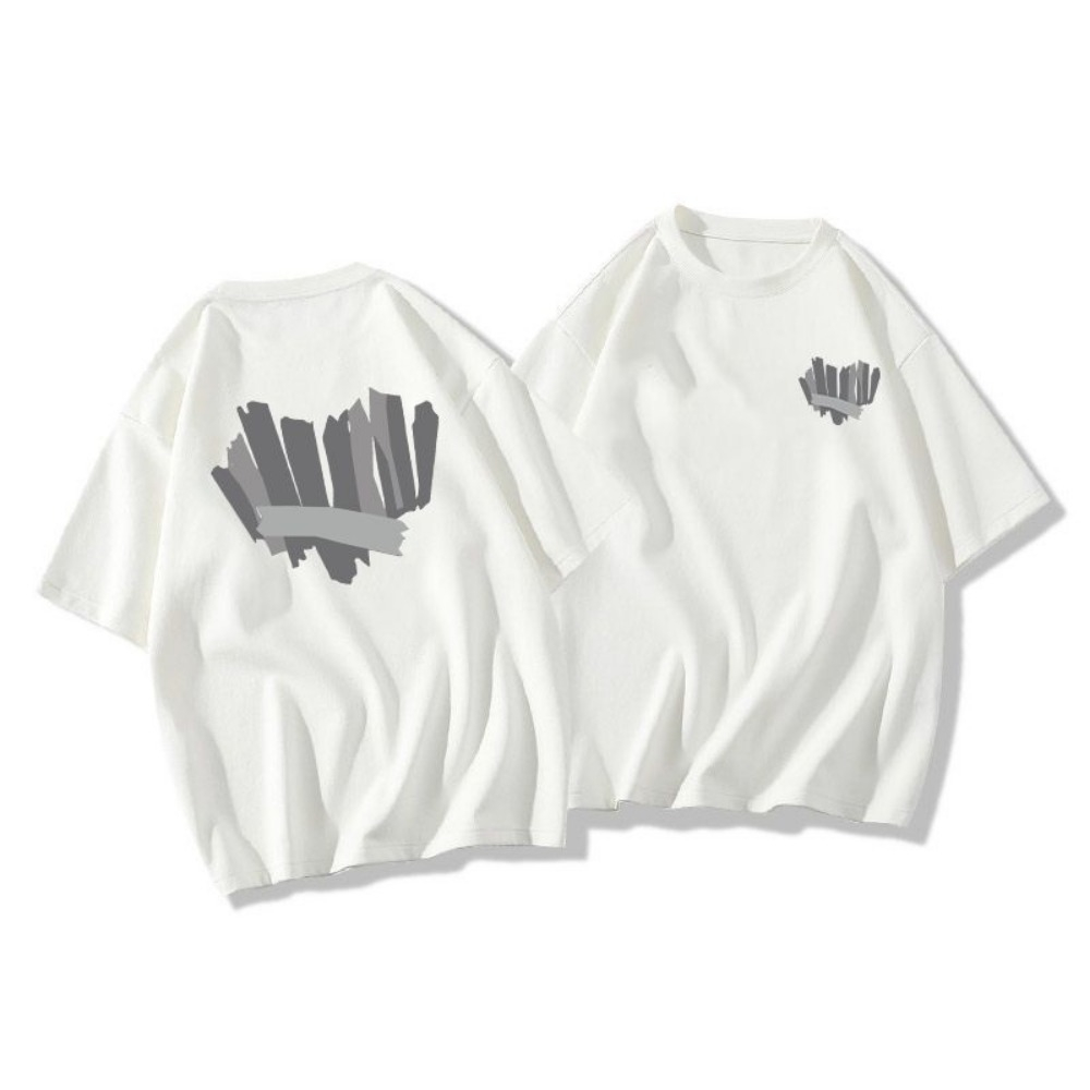 Áo Thun Cặp Tay Ngắn Màu Đen In Tim xám, Áo Phông Đôi Phong Cách Hàn Quốc Thời Trang