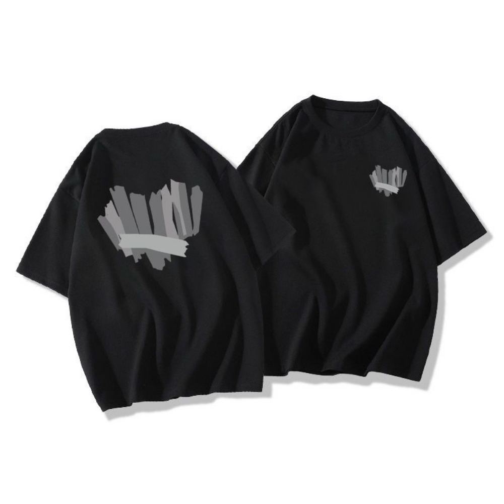 Áo Thun Cặp Tay Ngắn Màu Đen In Tim xám, Áo Phông Đôi Phong Cách Hàn Quốc Thời Trang