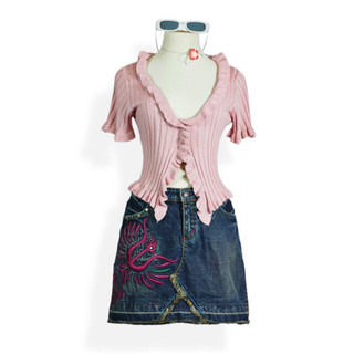 Cute Set 🌺, Mongtoghi top, Chân váy Jean thêu, 2hand, Y2K, coquette, Mini skirt