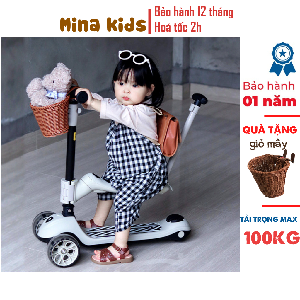 xe chòi chân trượt scooter cho bé 1-15 tuổi, trải trọng 100kg kiêm xe đẩy gấp gọn đi chơi, du lịch BEIE
