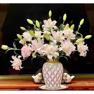 Bình hoa vẽ vàng Bát Tràng, bình hoa decor, bình VIP