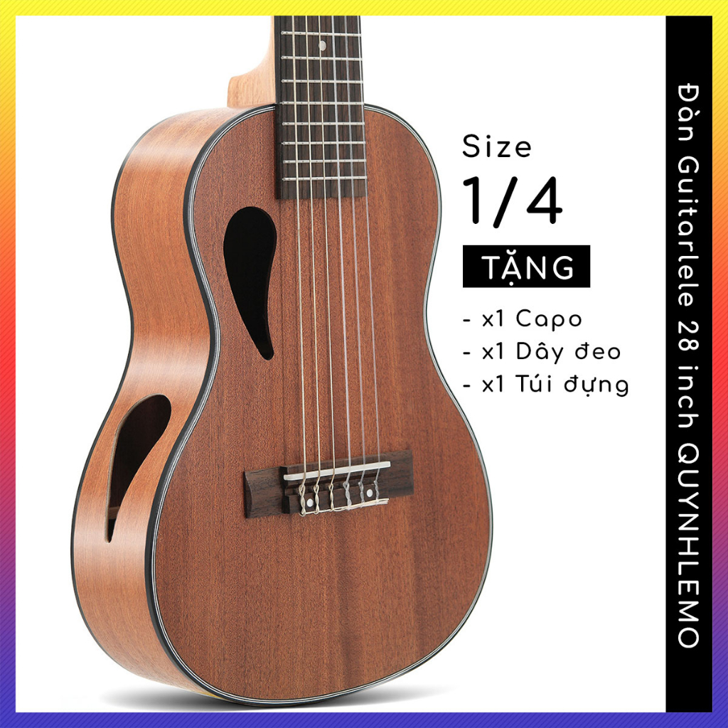 Đàn Guitarlele classic 6 dây size 1/4 QUYNHLEMO, Đàn guitar mini cao cấp Ukulele nhỏ gọn tặng phụ kiện hấp dẫn