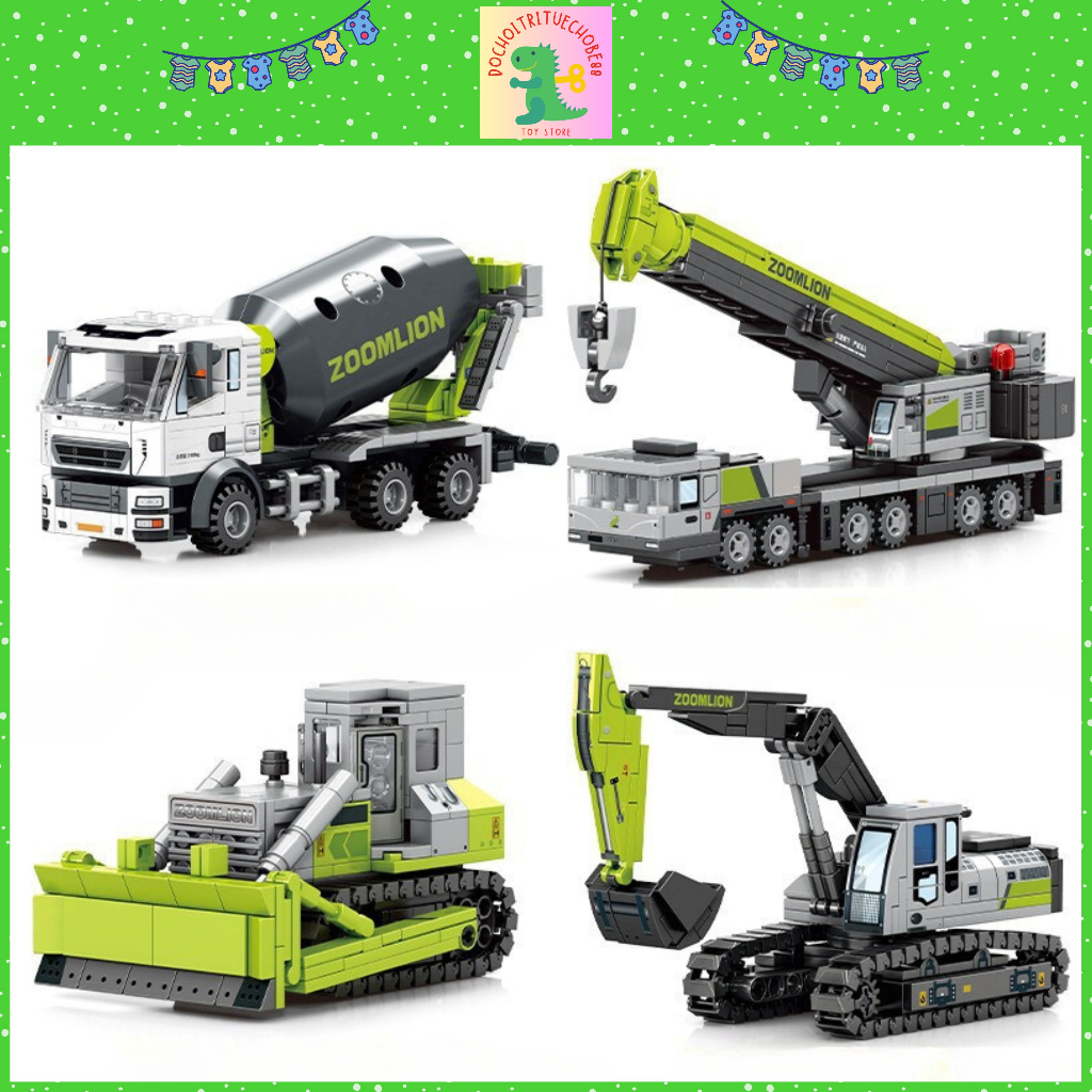 Bộ đồ chơi xếp hình lego xe công trình, bộ lắp ghép lego, đồ chơi lắp ráp lego sáng tạo cho bé