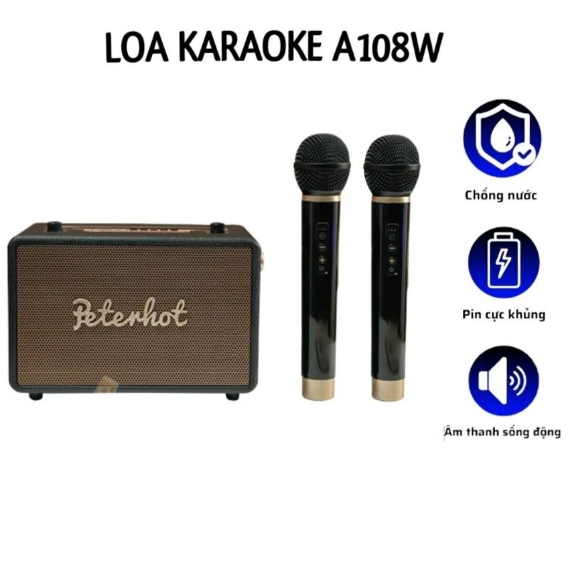 Loa Bluetooth Peterhot A108W Chính Hãng, Loa Karaoke Không Dây Kèm 2 Mic, Nghe Nhạc Cực Đã, BH 12 Tháng