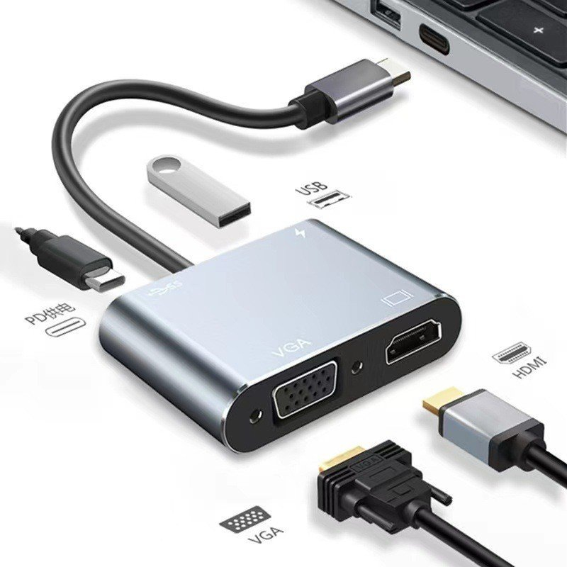 Bộ Cáp Chuyển ĐổIi⚡️CHÍNH HÃNG⚡️Bộ Cáp Chuyển Đổi USB Type C 4in1/Type C Ra USB3.0, Sạc USB-C PD, HDMI 4K, VGA