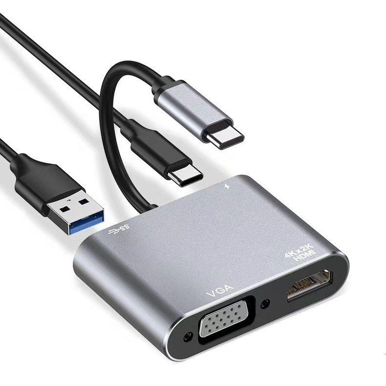 Bộ Cáp Chuyển ĐổIi⚡️CHÍNH HÃNG⚡️Bộ Cáp Chuyển Đổi USB Type C 4in1/Type C Ra USB3.0, Sạc USB-C PD, HDMI 4K, VGA