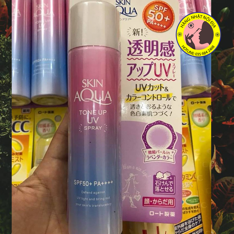 Xịt chống nắng Skin Aqua Tone Up UV Spray SPF 50+ Nhật Bản 70g