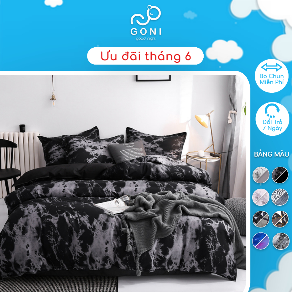 Bộ Chăn Ga Gối Họa Tiết Tinh Tế Sang Trọng Cotton Tici GONI Drap Giường Đủ Kích Thước Trải Nệm Không Kèm Ruột