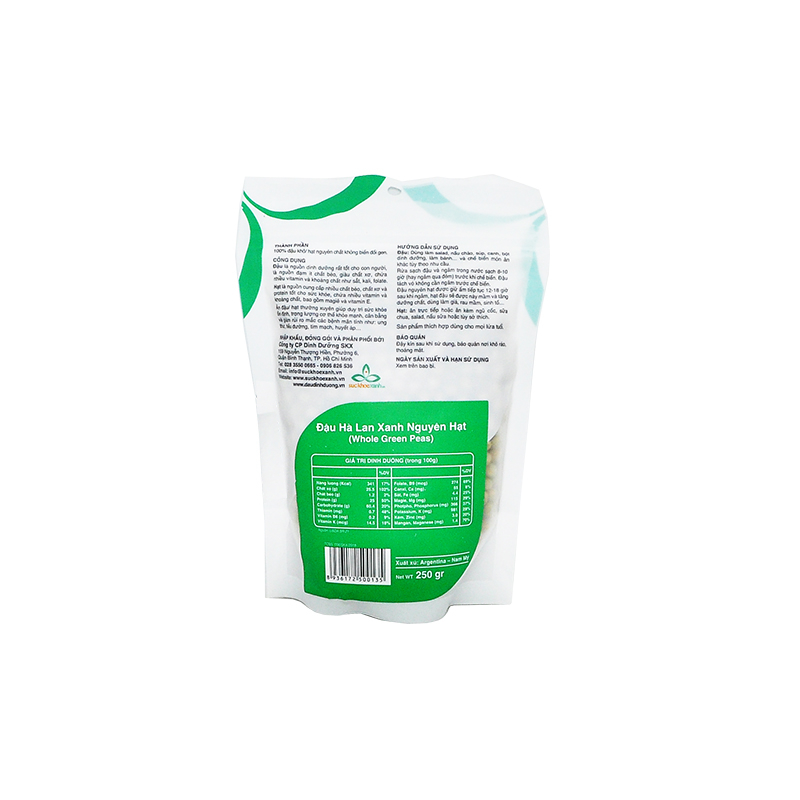 Đậu Hà Lan xanh nguyên hạt Suckhoexanh.vn túi 250g