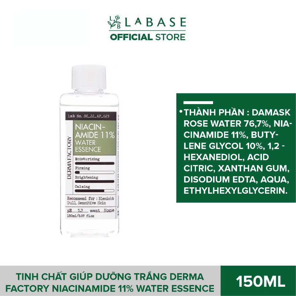 Tinh chất giúp dưỡng trắng Derma Factory Niacinamide 11% Water Essence Chai 150ml