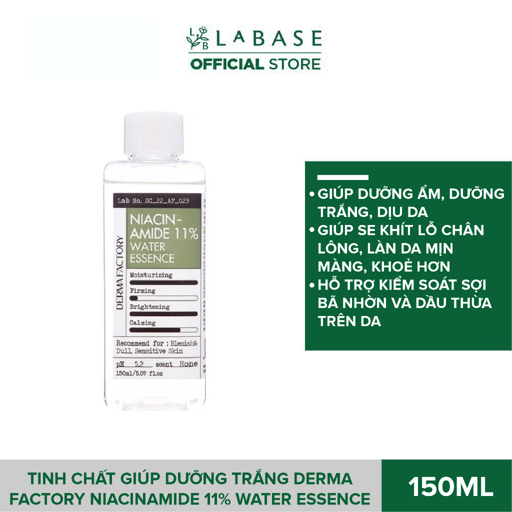 Tinh chất giúp dưỡng trắng Derma Factory Niacinamide 11% Water Essence Chai 150ml