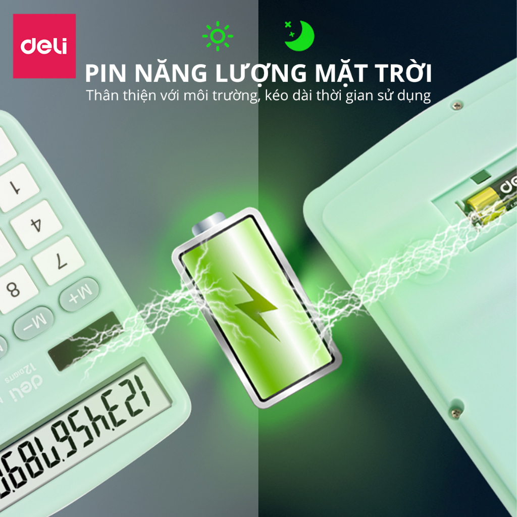 Máy Tính Cầm Tay Để Bàn 12 Số Deli Chất Lượng Cao - Màn Hình LCD - Dùng Cho Kế Toán, Văn Phòng - Bảo Hành 3 Năm