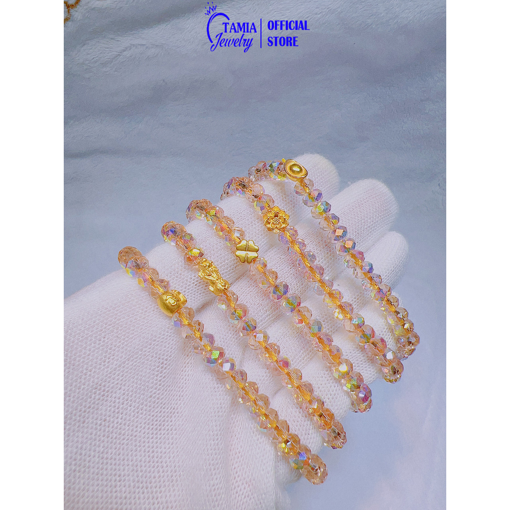 Vòng tay Ph.Lê màu trà kết hợp charm 24 kk - lung linh- TamiaJewe