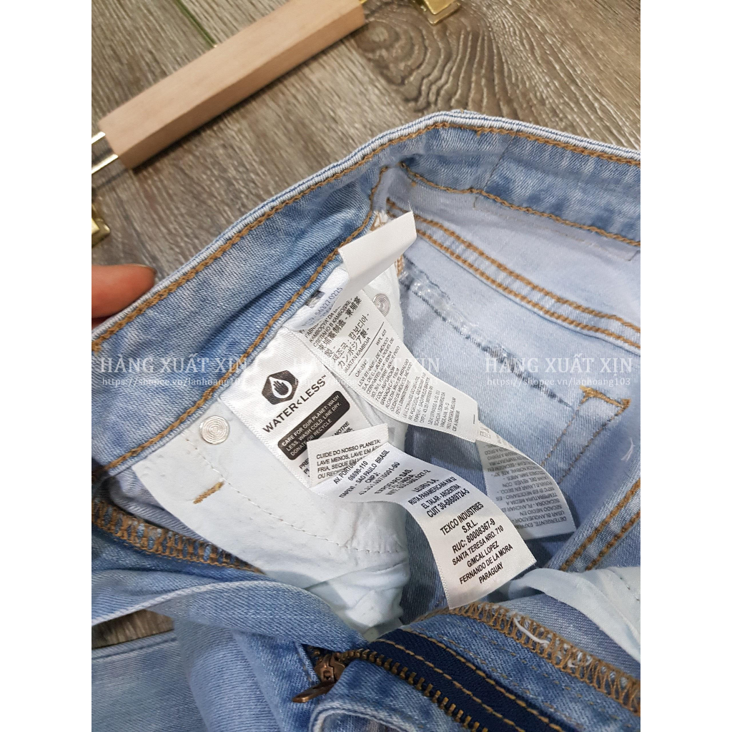 Quần jean suông culottes LE..VIS gập gấu hàng dư xịn vải jean co giãn màu siêu đẹp