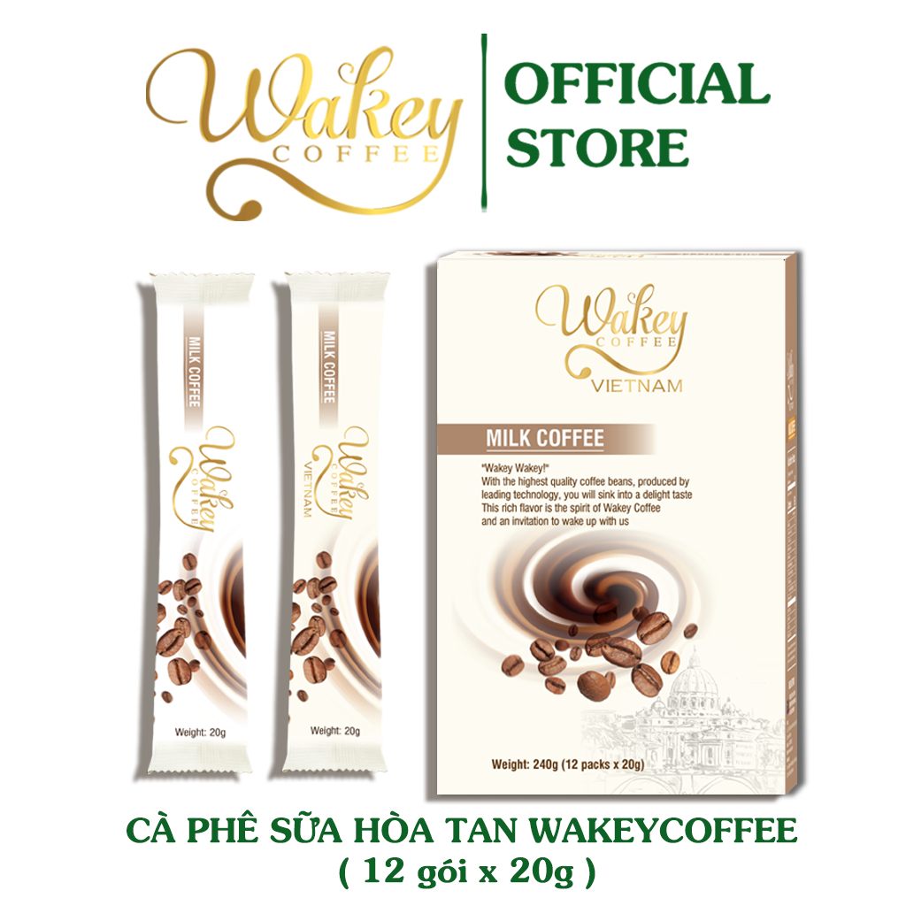 Cà Phê Sữa Hòa Tan WAKEYCOFFEE thơm ngậy - Hàng Việt Nam xuất khẩu (12 gói x 20g)