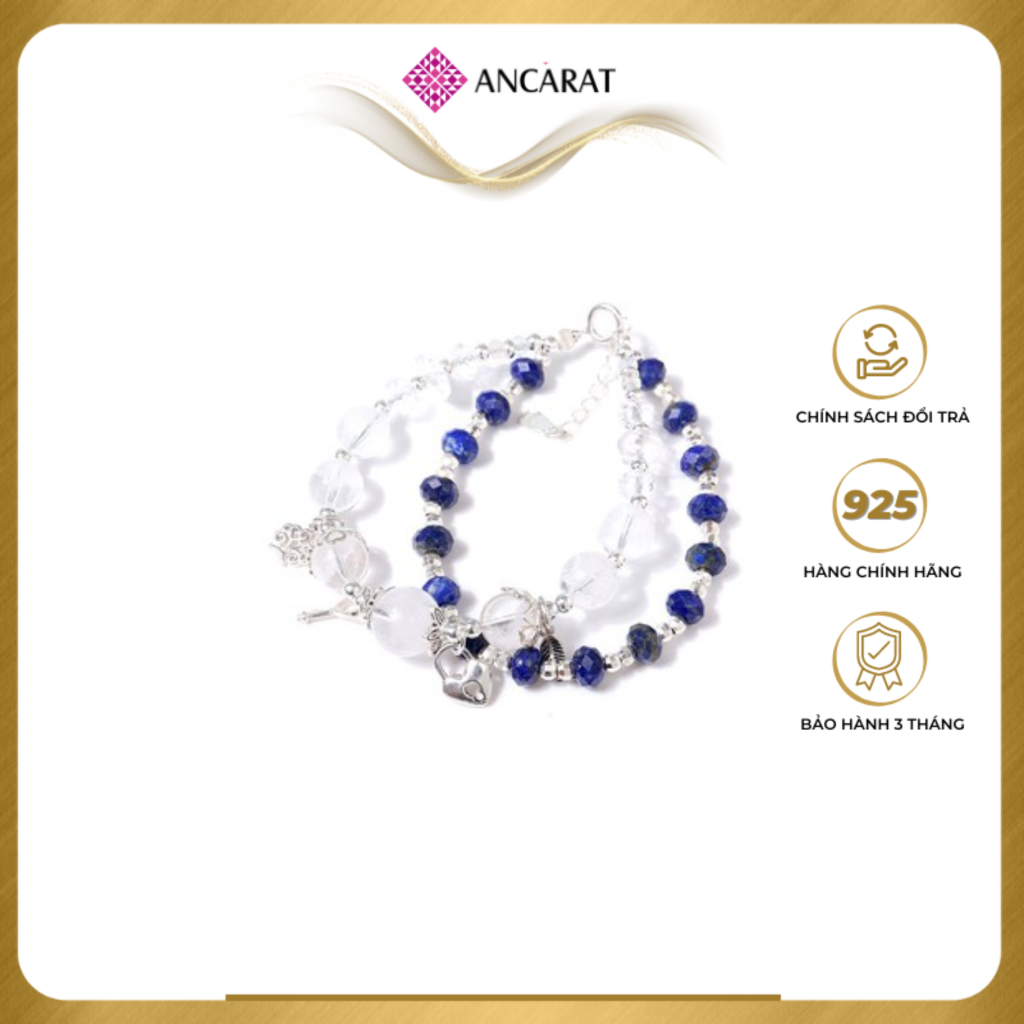 Vòng tay bạc đá Kyanite phối đá thạch anh trắng thiên nhiên - Ancarat