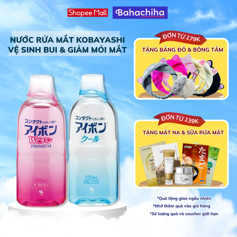 Nước rửa mắt Eyebon W Vitamin Kobayashi S Select rửa sạch bụi mắt, giảm mỏi mắt Nhật Bản chai 500ml - Bahachiha