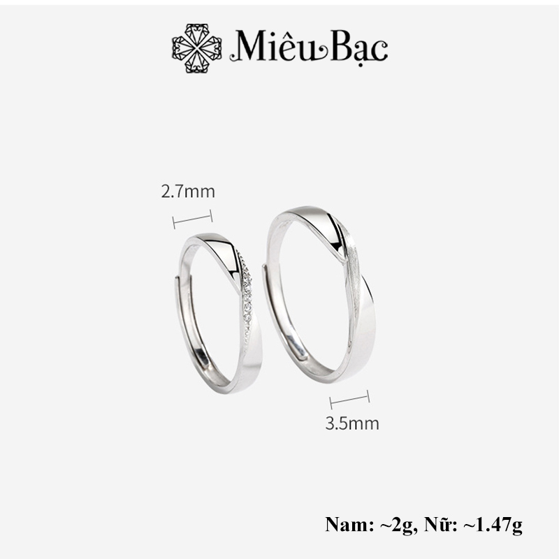 Nhẫn đôi couple Miêu Bạc nhẫn cặp sóng đôi đinh đá chất liệu bạc S925 thời trang phụ kiện trang sức MM08