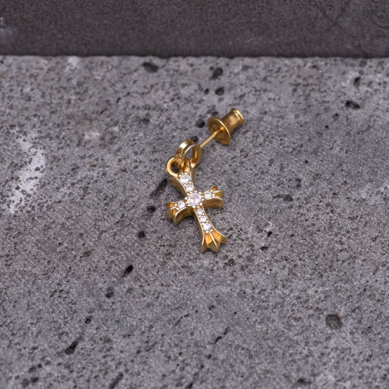 Bông tai cross mạ vàng 22k đính đá Best