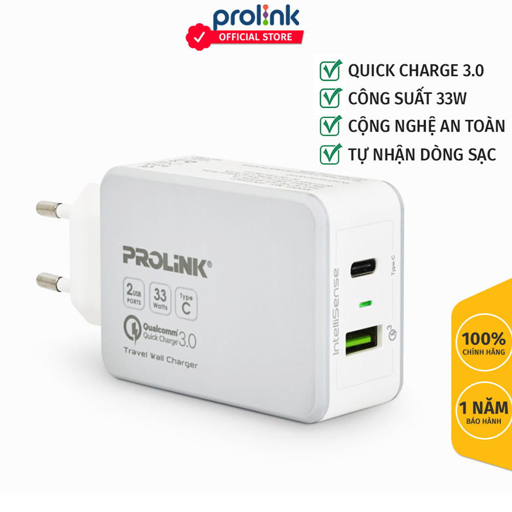 Củ sạc nhanh Prolink công suất 30W - 40W - Cốc sạc nhiều cổng Type-C, USB - Củ sạc công suất lớn - Sạc Nhanh chuẩn QC3.0