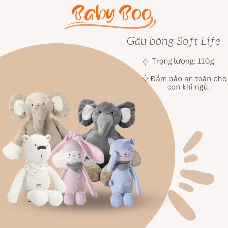 Gấu bông cho bé Soft Life nhồi gòn cao cấp, an toàn khi bé ngủ - Babyboo