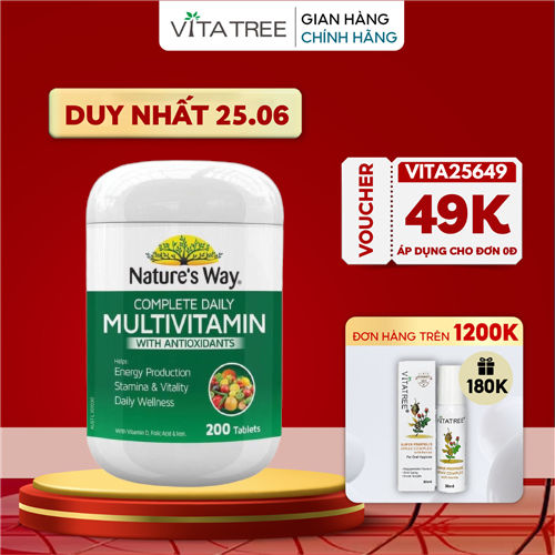 Vitamin tổng hợp cho người lớn Nature’s Way Complete Daily Multivitamin with Antioxidants tăng cường sức khỏe 200 viên