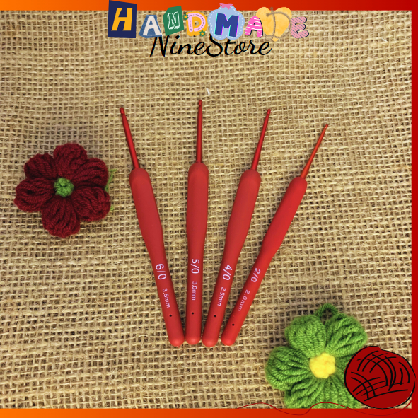 Kim móc đỏ, kim móc cán kim loại dùng móc thú, hoa, phụ kiện_Nine Store