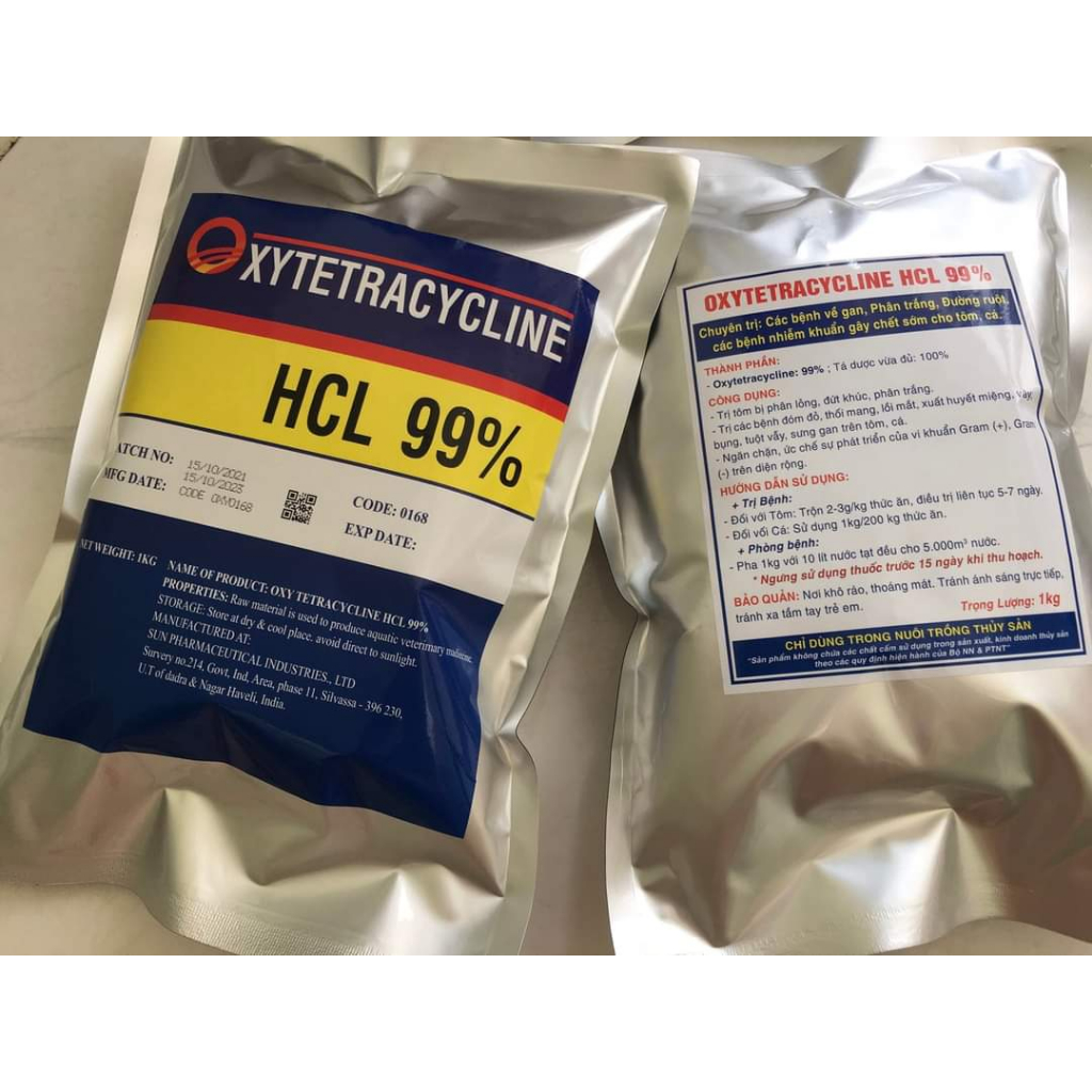 Oxytetracyline  trị lở loét,xuất huyết , nhiễm trùng trên tôm, cá chép, koi, cá vàng guppy.