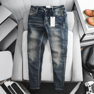 Quần jean nam ống ôm nhẹ co giãn màu xanh trơn slimfit VNXK xịn