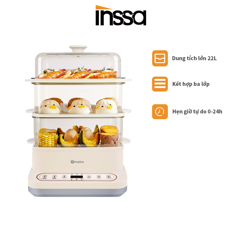 INSSA Nồi hấp điện dung tích lớn 22L nồi hấp điện đa năng nồi hấp điện nồi hấp đa tầng nồi đa năng nồi hấp thông minh
