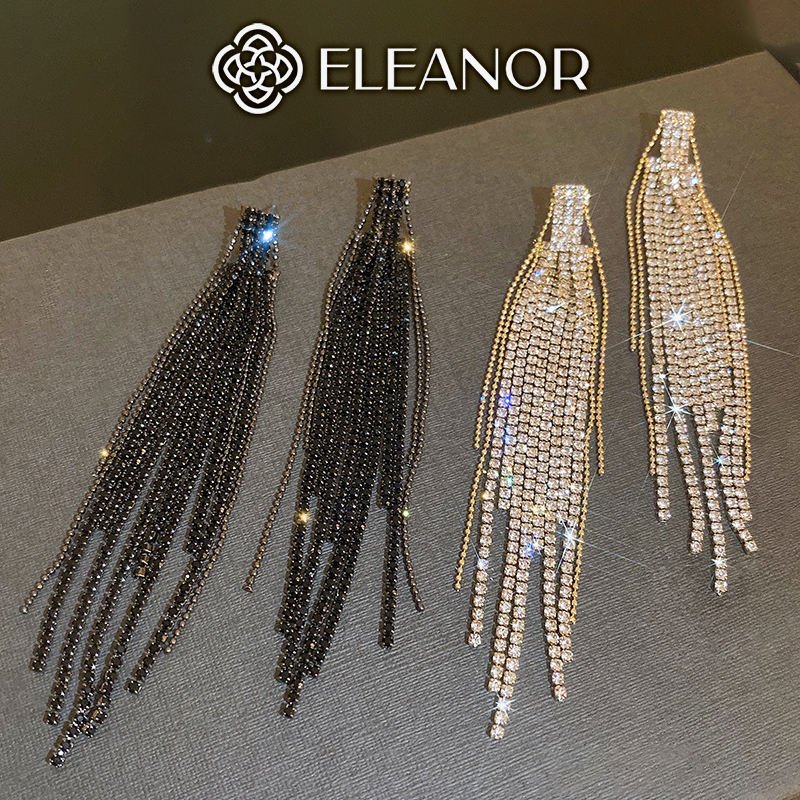 Bông tai nữ chuôi bạc 925 Eleanor Accessories dáng dài thiết kế tua rua đính đá phụ kiện trang sức 5499