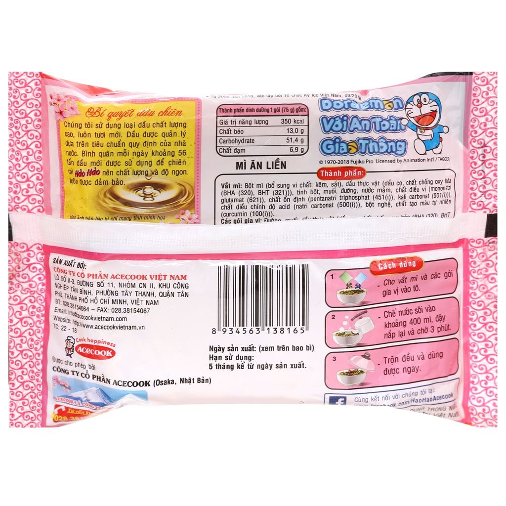 MỲ HẢO HẢO TÔM CHUA CAY ACECOOK 75G GÓI