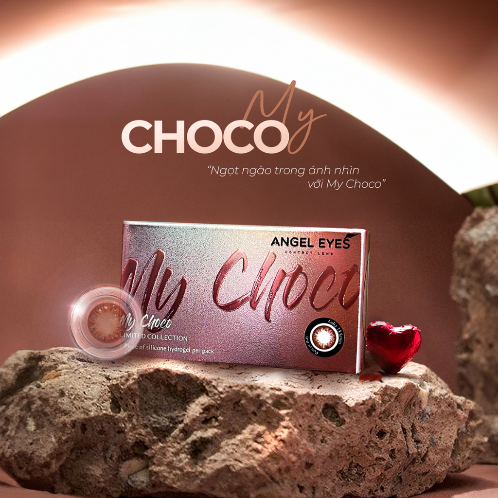 Lens nâu tự nhiên có độ cận từ 0 đến 8 MY CHOCO hiệu Angel Eyes chất liệu Silicone đường kính 13.5mm