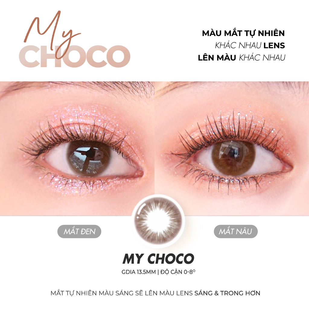 Lens nâu tự nhiên có độ cận từ 0 đến 8 MY CHOCO hiệu Angel Eyes chất liệu Silicone đường kính 13.5mm