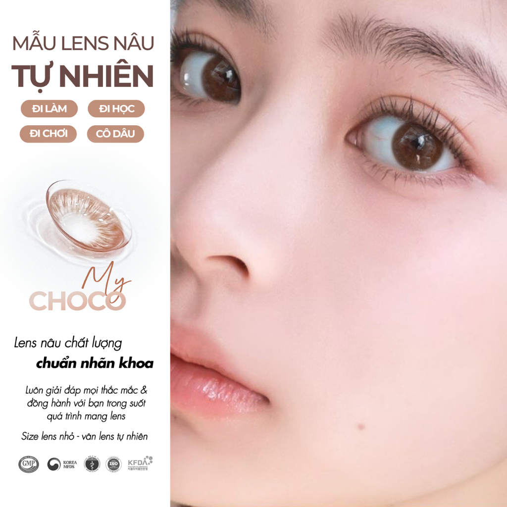 Lens nâu tự nhiên có độ cận từ 0 đến 8 MY CHOCO hiệu Angel Eyes chất liệu Silicone đường kính 13.5mm